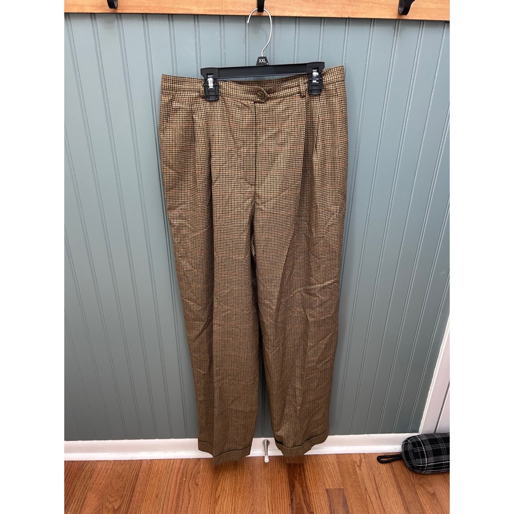 Lauren‎ Ralph Lauren Wool Cashmere Houndstooth Pleated Trousers Brown Size 12